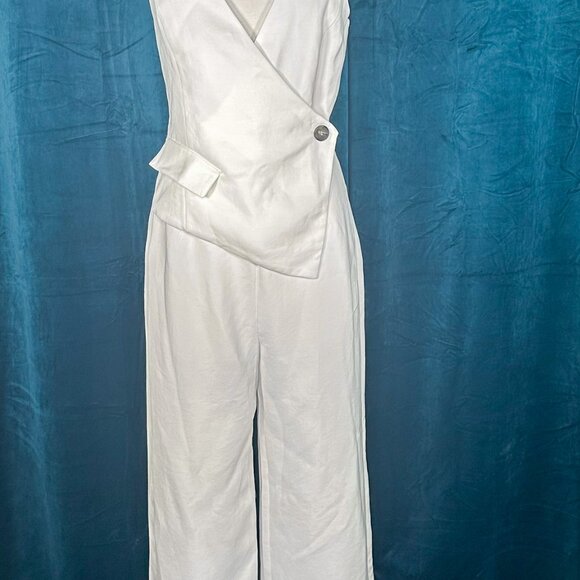 ZARA with Asymmetric Crepe Vest Jumpsuit Ecru - Picture 11 of 11